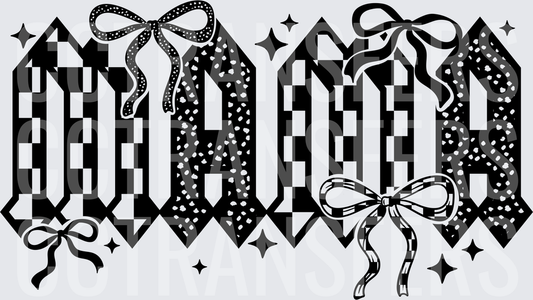 Mama Blackletter Mixed Pattern Bows Sparkles DTF