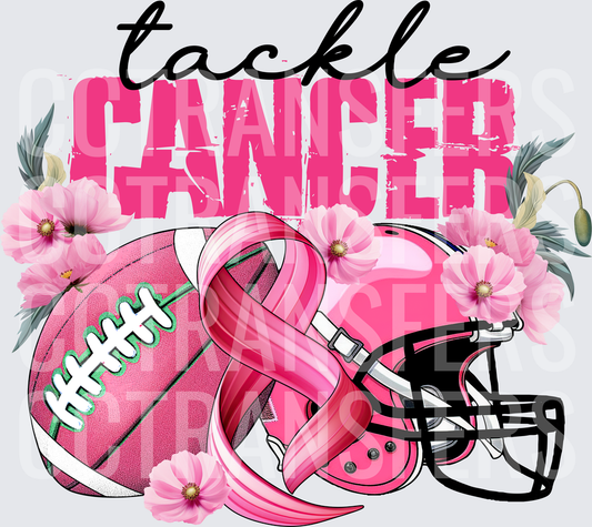 Tackle Cancer Pink Football Helmet Floral Ribbon (DTF)