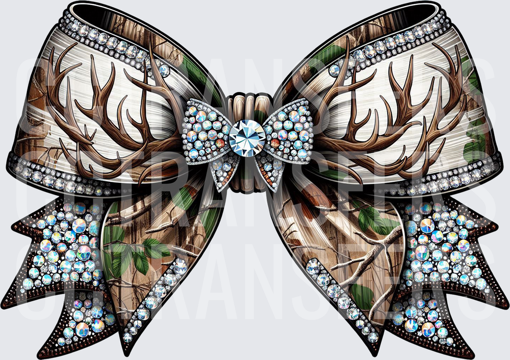 Rhinestone Camo Bow with Deer Antlers (DTF)