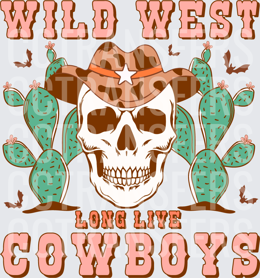 Wild West Long Live Cowboys Skull Cowboy Hat Cactus (DTF)