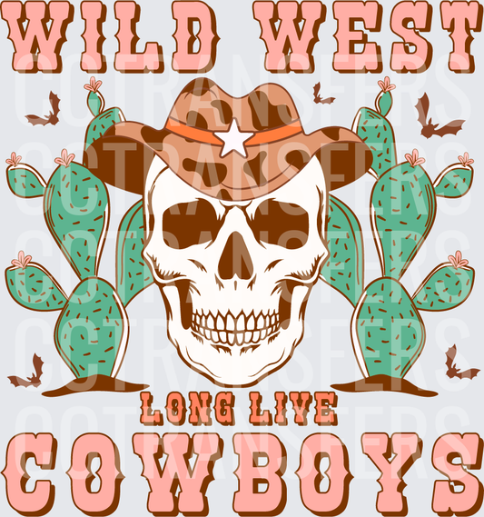 Wild West Long Live Cowboys Skull Cowboy Hat Cactus (DTF)