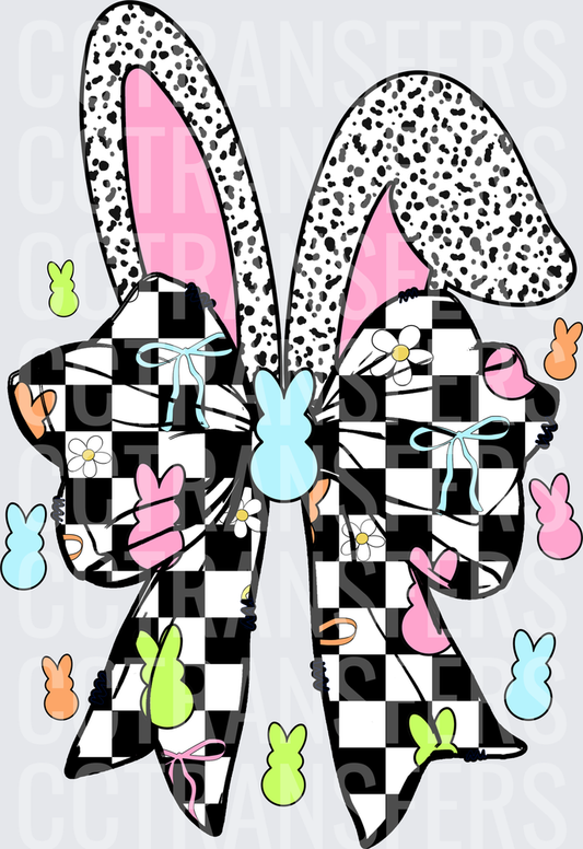 Checkered Bow Bunny Ears Dalmatian Print Easter Peeps (DTF)