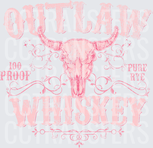 Outlaw Whiskey 100 Proof Pure Rye Bull Skull Pink (DTF)
