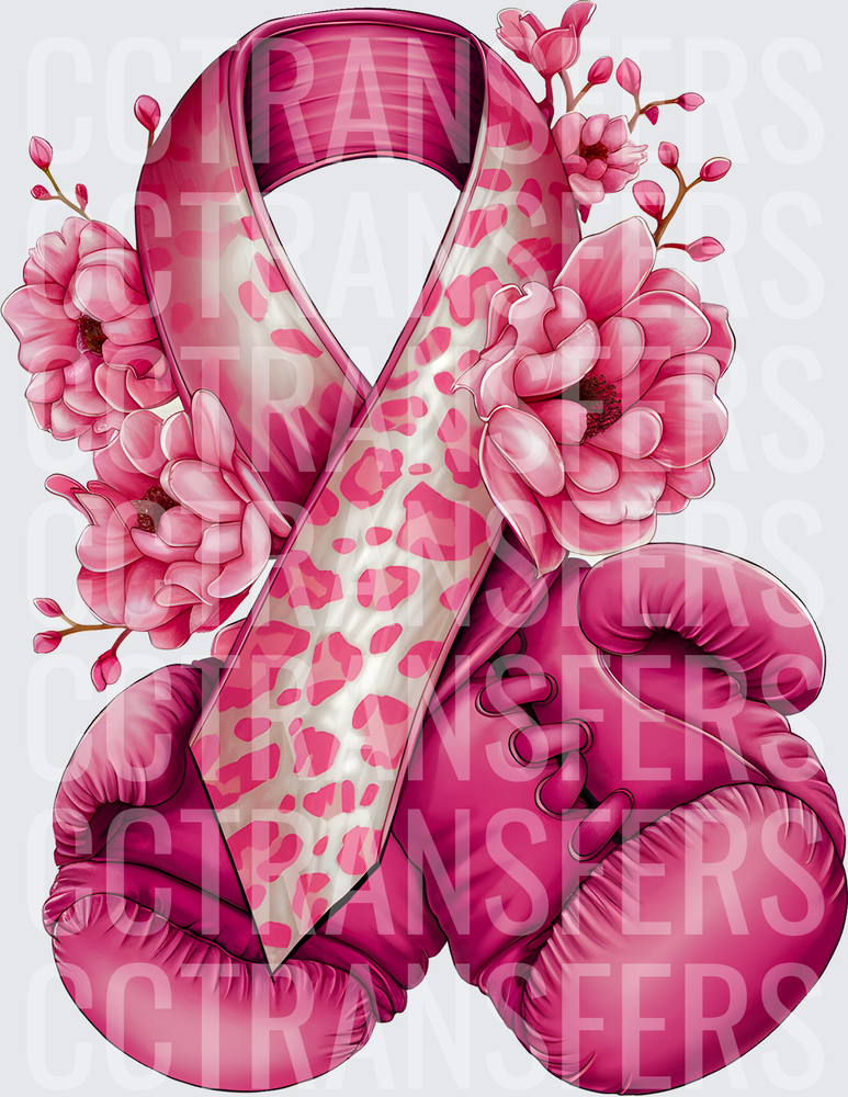 Pink Leopard Awareness Ribbon Boxing Gloves Floral (DTF)
