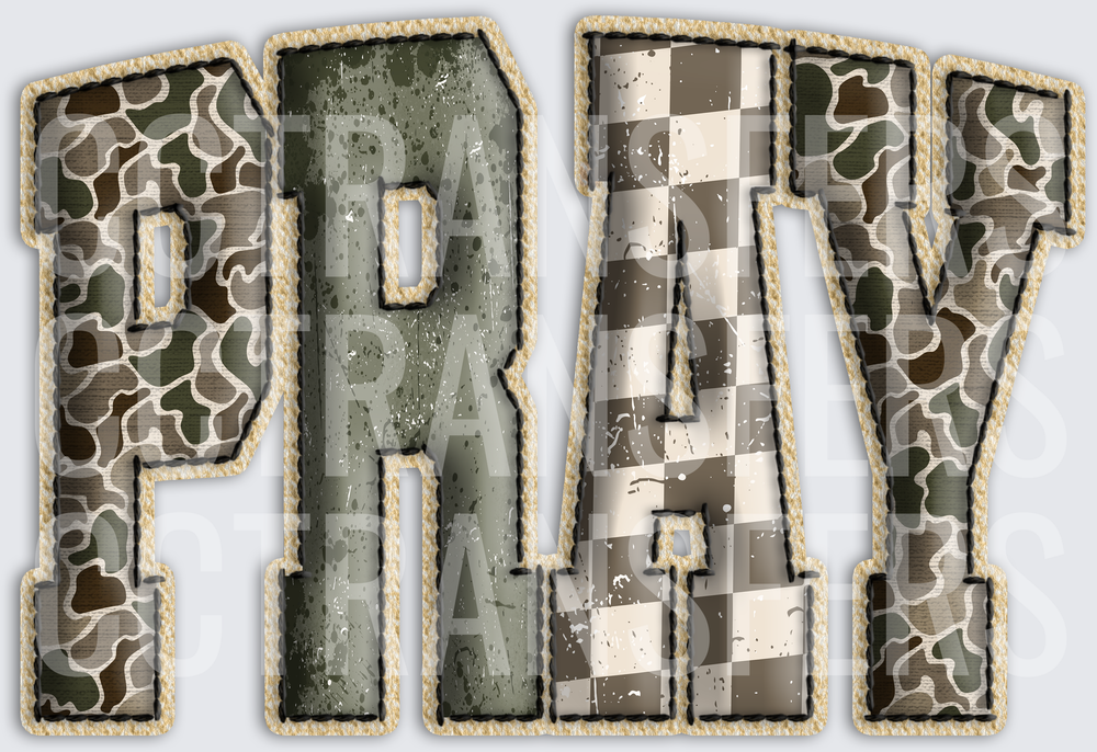 PRAY Camo Checkered Patch Letter Design (DTF)