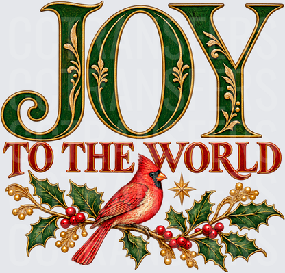 Joy To The World Red Cardinal Holly Christmas (DTF)