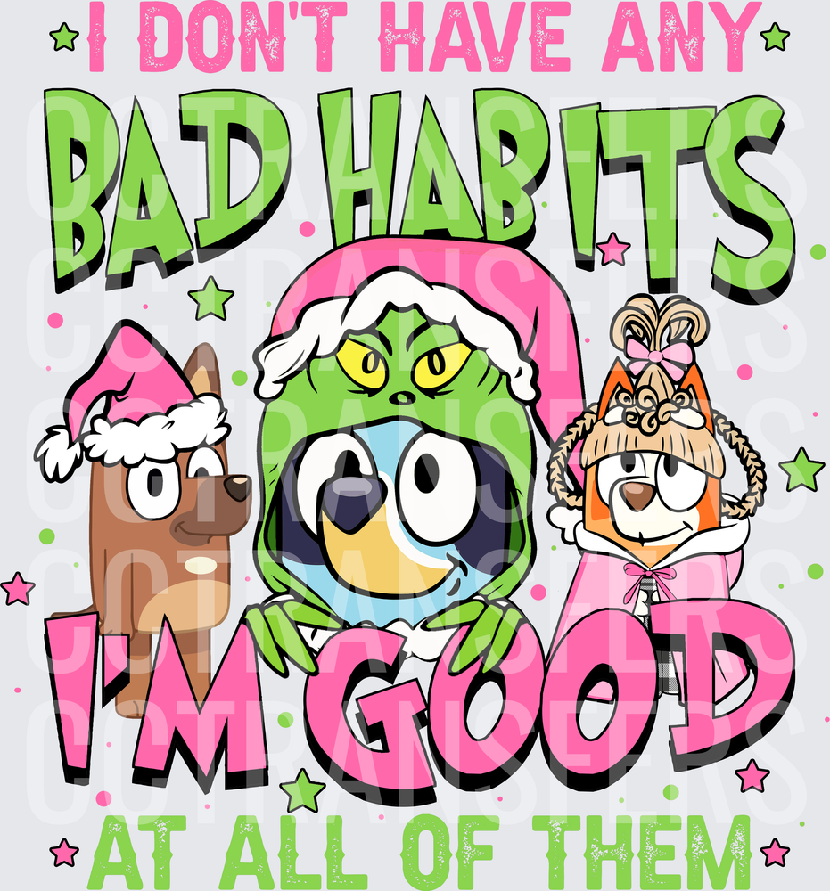 I Don't Have Any Bad Habits I'm Good At All Of Them Christmas Cartoon Dogs G-Man Hat (DTF)
