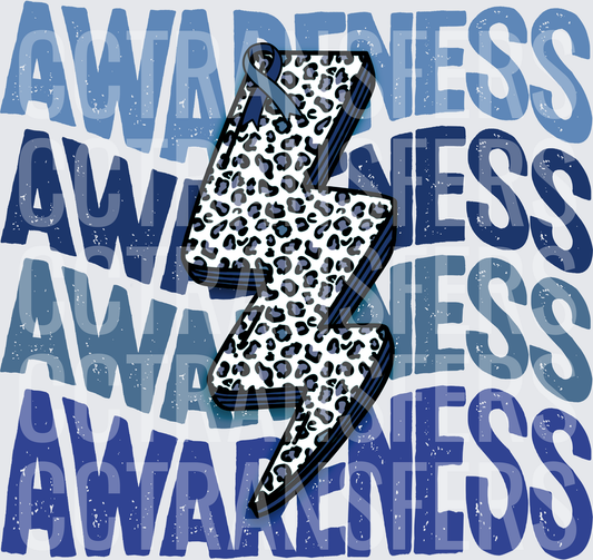 Awareness Leopard Print Lightning Bolt Blue Ribbon (DTF)