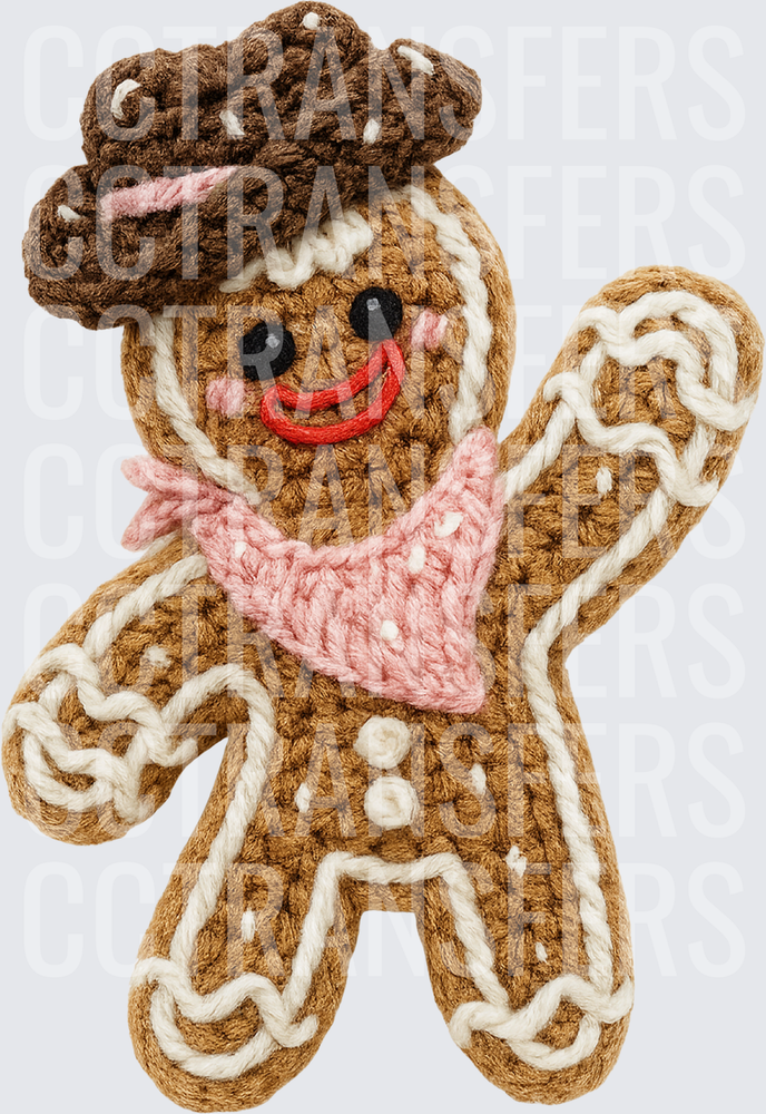 Crochet Cowboy Gingerbread Man Pink Bandana (DTF)