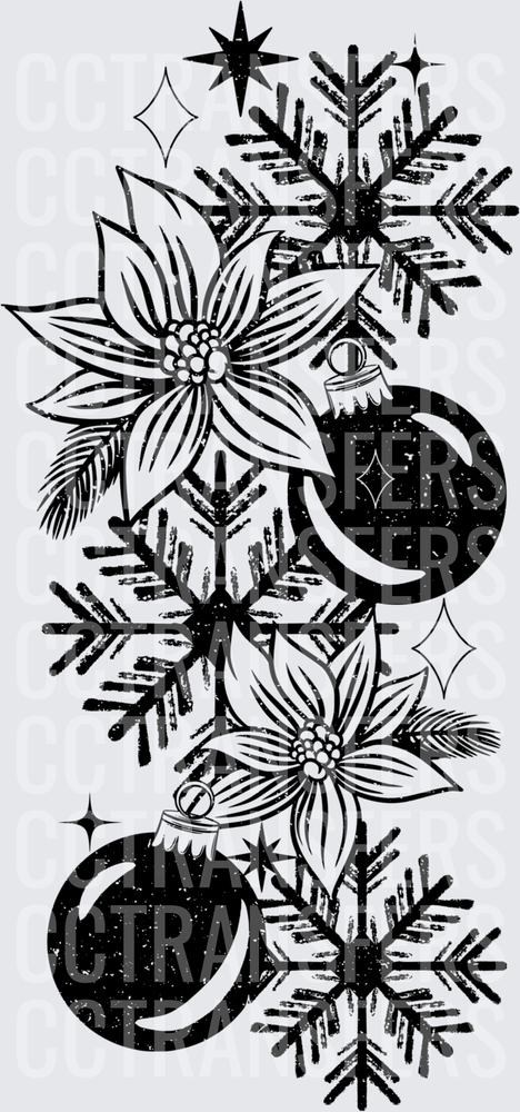 Black and White Poinsettia Snowflake Christmas Ornaments (DTF)