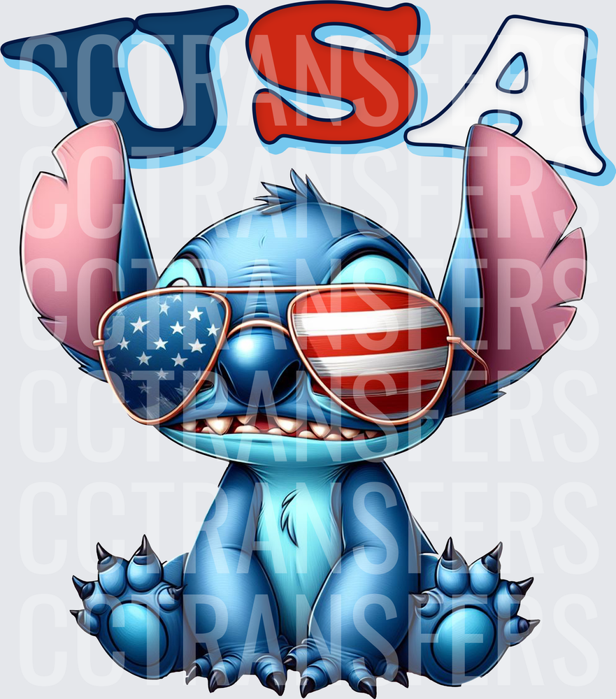 Patriotic Blue Alien USA Aviator Sunglasses (DTF)