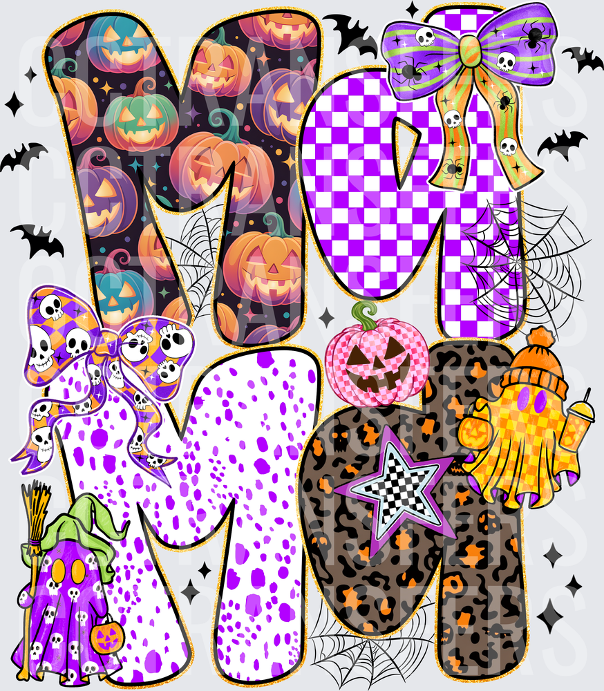 Halloween MOM Patchwork Leopard Checkered Spooky (DTF)
