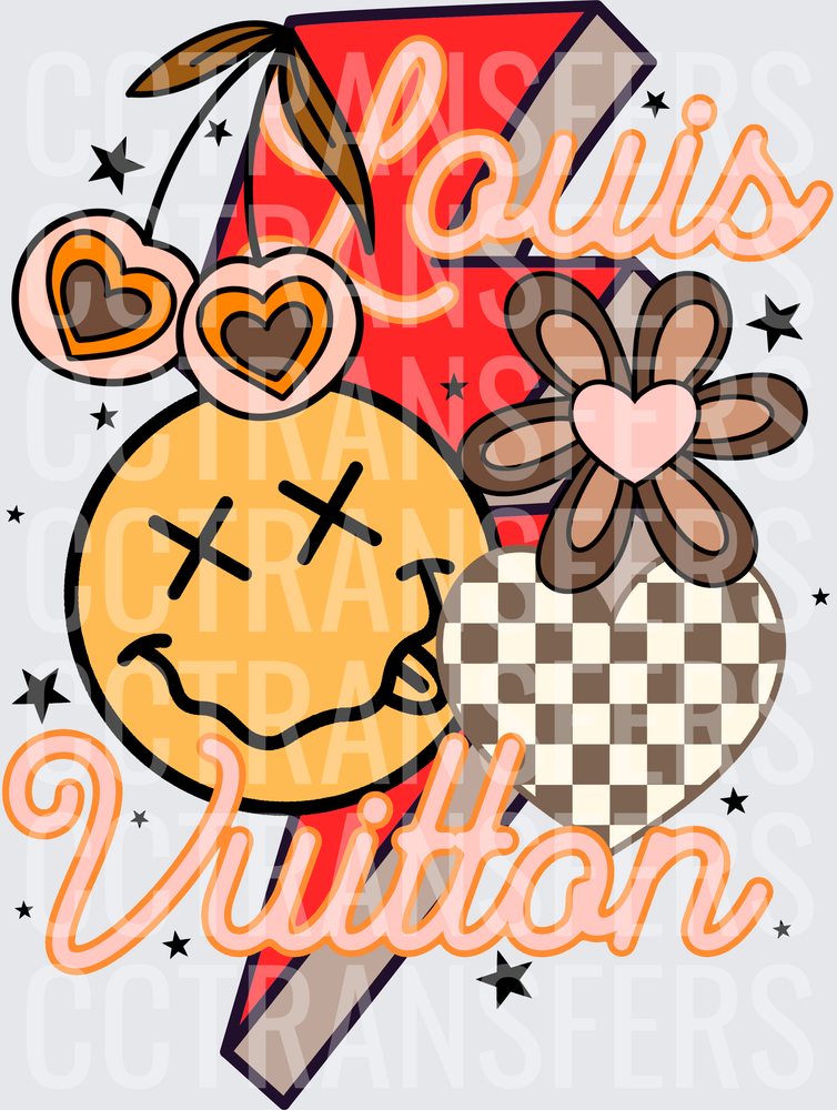 Louis Vuitton Retro Smiley Lightning Bolt Floral Cluster (DTF)