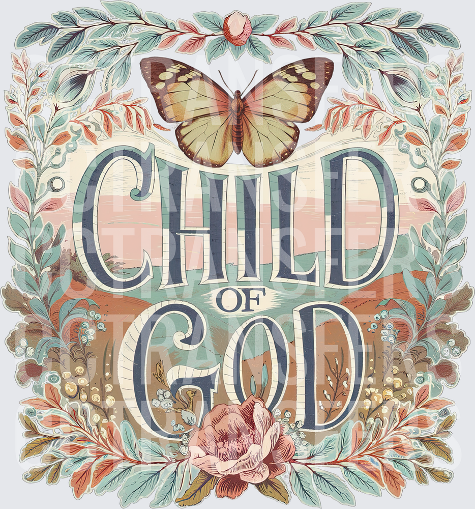 Child of God Vintage Floral Butterfly Faith Design (DTF)