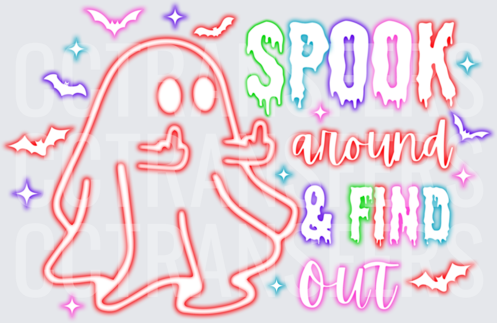 Spook Around & Find Out Neon Ghost with Bats (DTF)