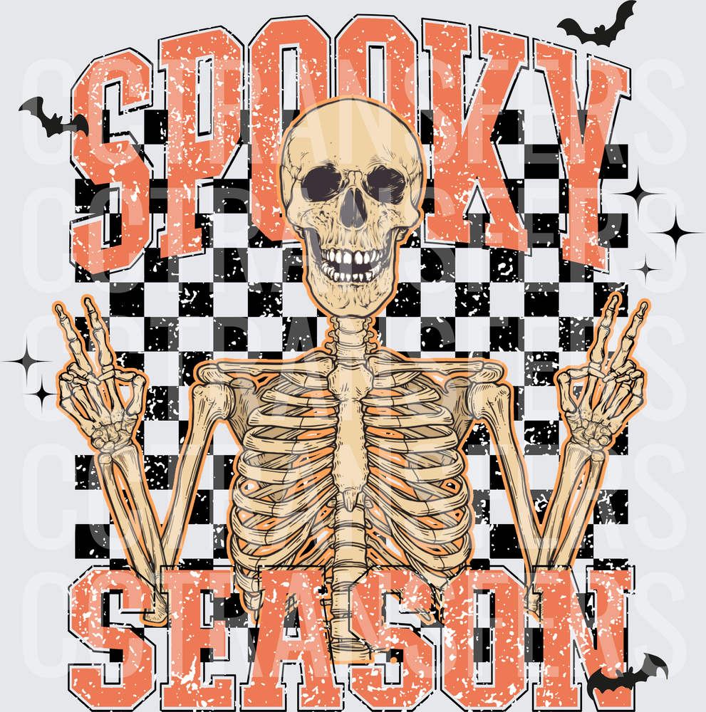 Spooky Season Skeleton Peace Sign Checkered Bats (DTF)