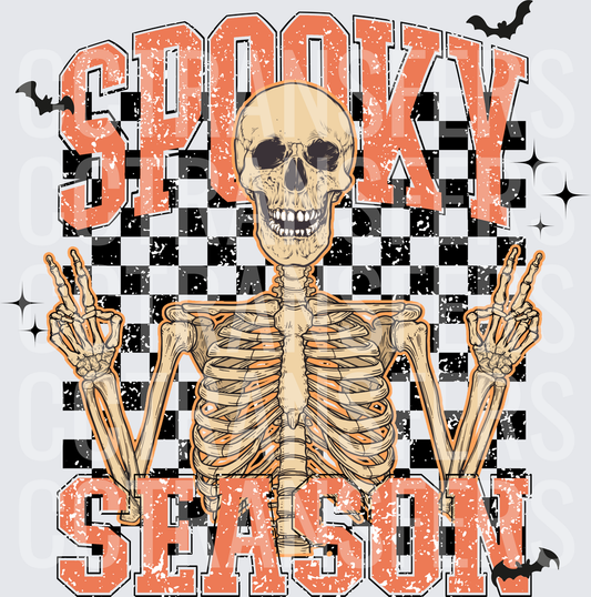 Spooky Season Skeleton Peace Sign Checkered Bats (DTF)