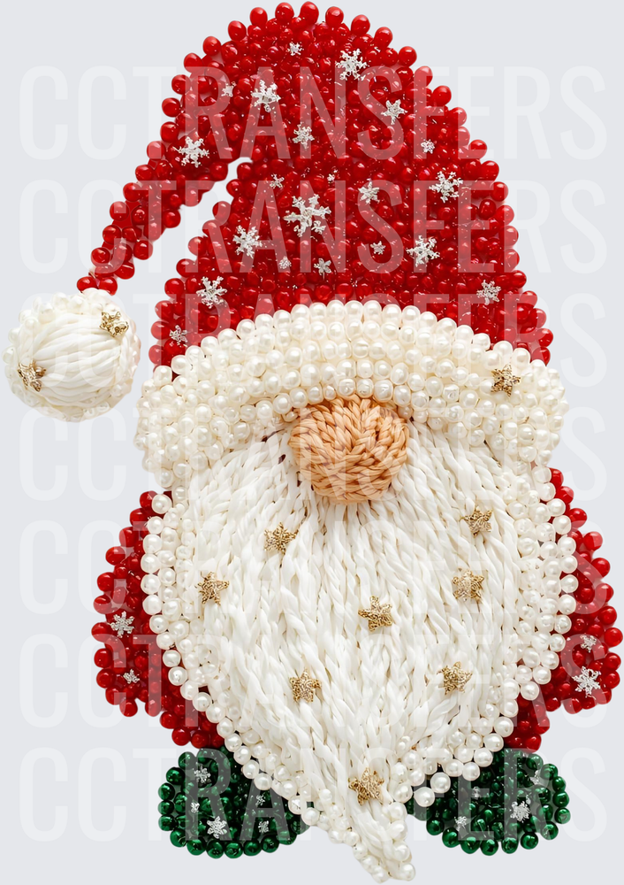 Beaded Christmas Gnome Red Hat Pearl Beard Snowflakes (DTF)