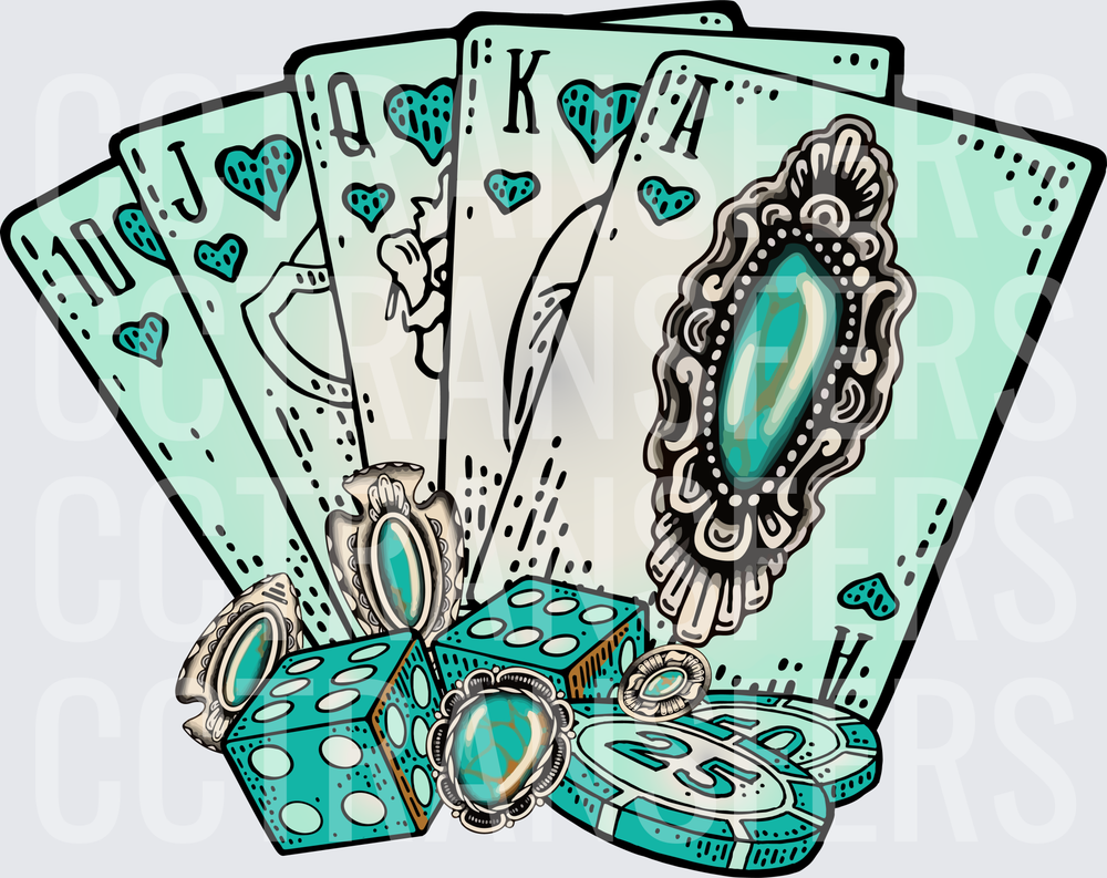 Turquoise Royal Flush Cards Dice Poker Chips Jewelry (DTF)