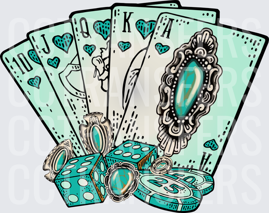 Turquoise Royal Flush Cards Dice Poker Chips Jewelry (DTF)