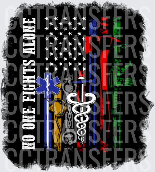 No One Fights Alone First Responder American Flag (DTF)