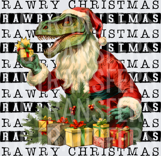 Rawry Christmas Santa T-Rex Dinosaur with Gifts (DTF)
