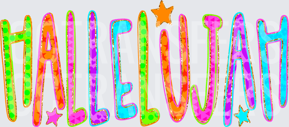 Hallelujah Colorful Patterned Bold Text with Stars (DTF)
