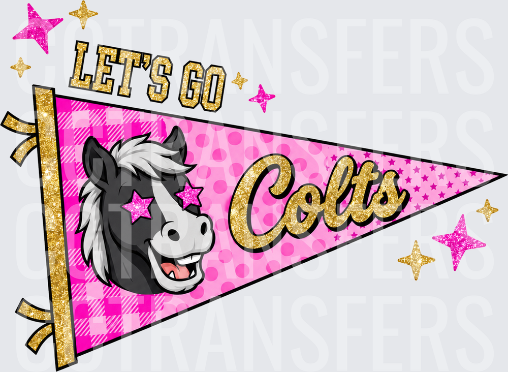 Let's Go Colts Pink Glitter Pennant Horse Mascot (DTF)