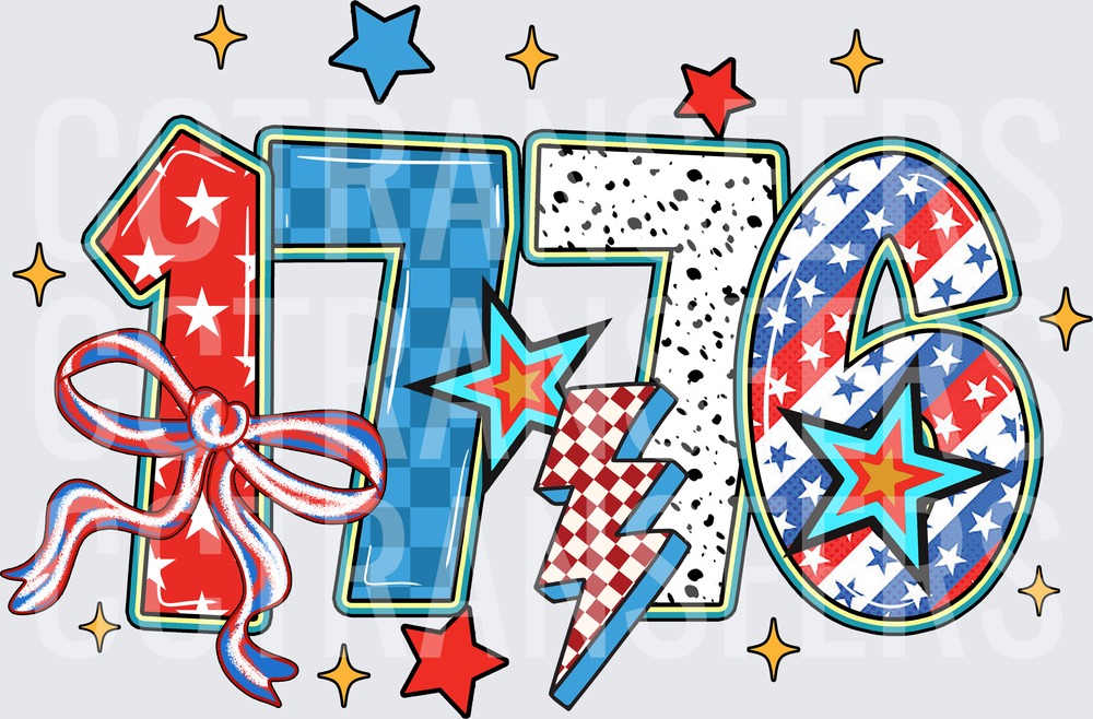 1776 Patriotic Stars Bow Lightning Bolt Fourth of July (DTF)