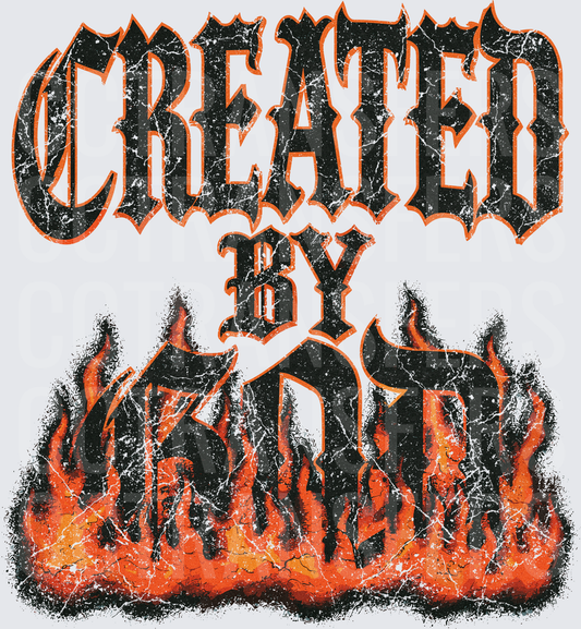 Created By God Distressed Gothic Flames (DTF)