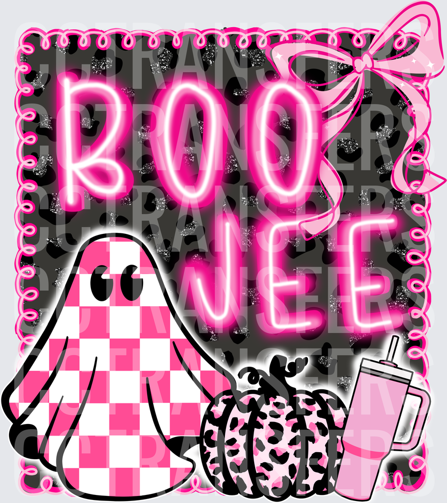 Boo Jee Neon Pink Checkered Ghost Leopard Halloween (DTF)