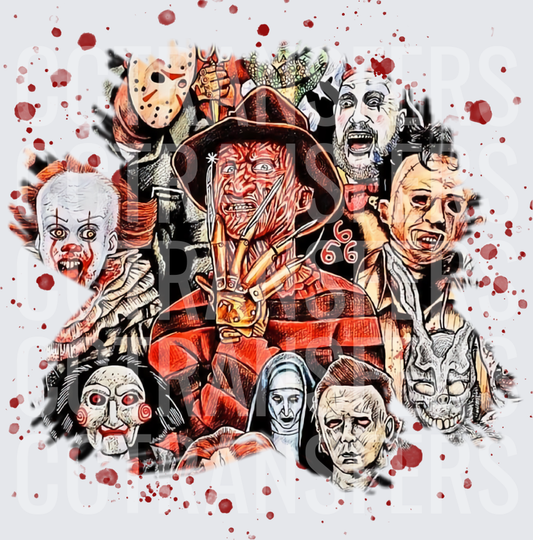 Classic Horror Icons Collage Blood Splatter (DTF)