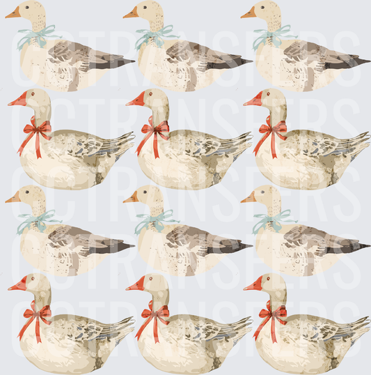 Watercolor Geese with Ribbon Bows Repeat Pattern (DTF)
