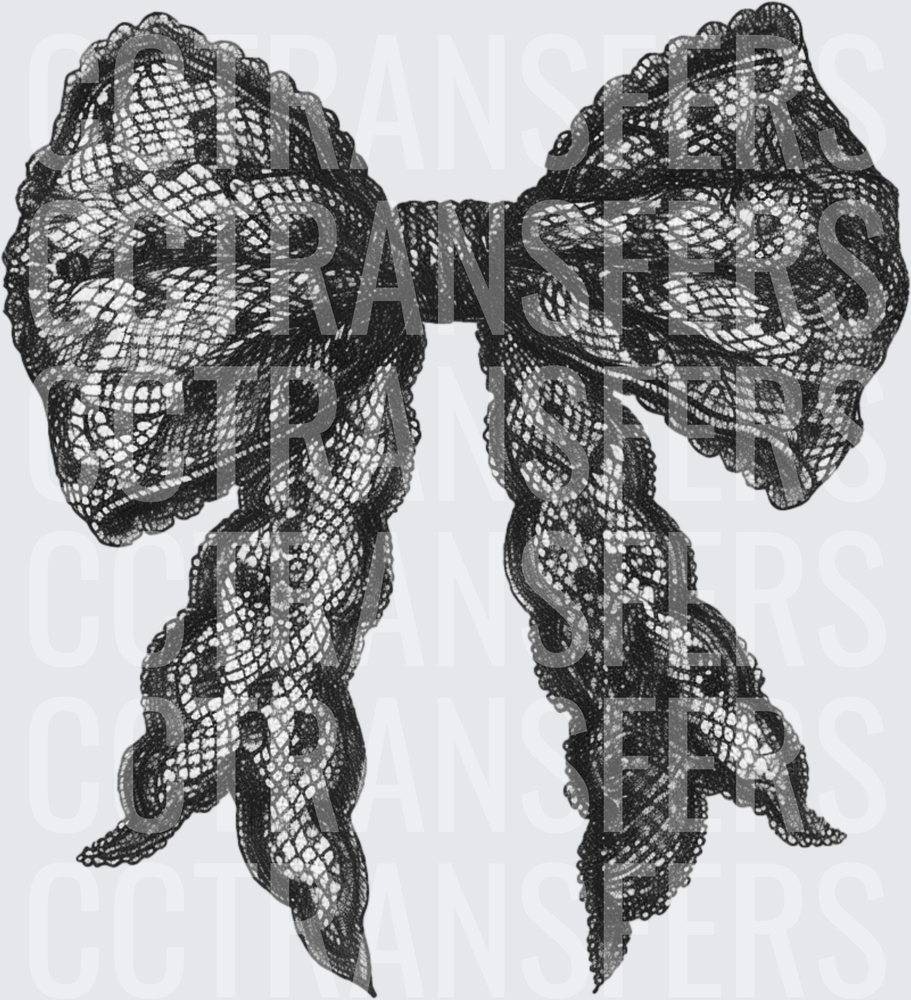Black Lace Bow with Floral Details (DTF)