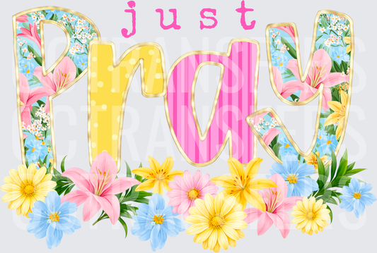 Just Pray Floral Gold Letter Spring Blooms Design (DTF)