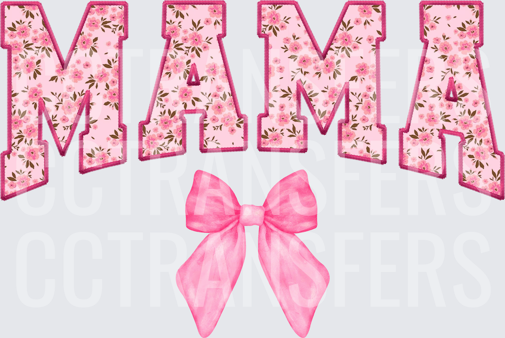 Floral Varsity MAMA Letters with Pink Bow (DTF)