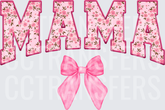 Floral Varsity MAMA Letters with Pink Bow (DTF)
