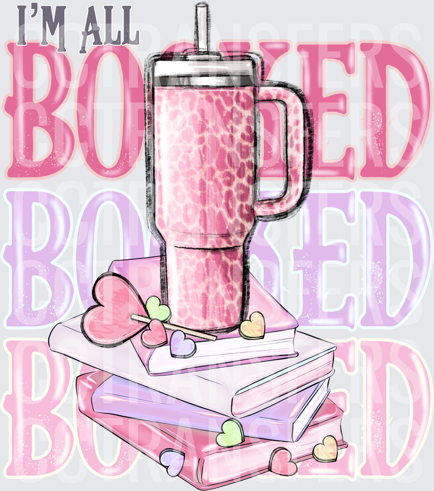 I'm All Booked Pink Leopard Tumbler Stack Hearts (DTF)
