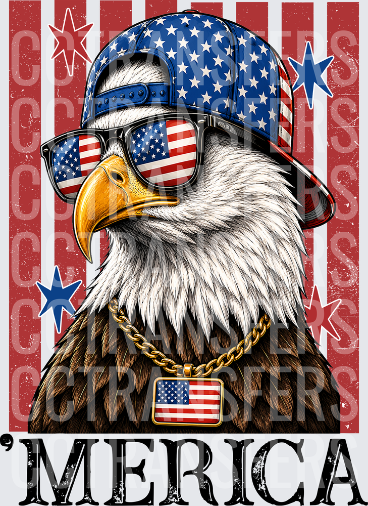 Merica Patriotic Bald Eagle Stars Snapback Gold Chain (DTF)