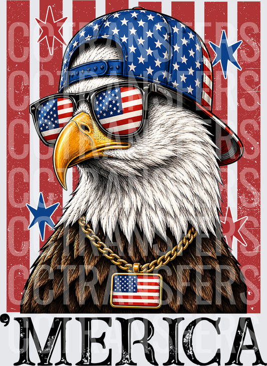 Merica Patriotic Bald Eagle Stars Snapback Gold Chain (DTF)
