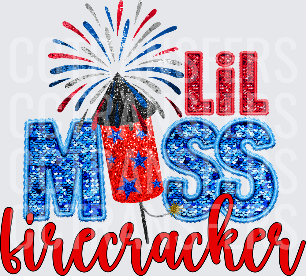 Lil Miss Firecracker Sequin Faux Embroidery Fourth of July (DTF)
