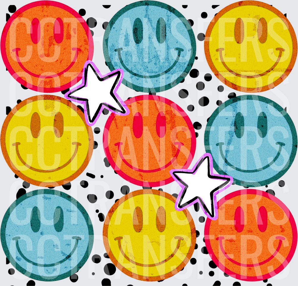 Retro Distressed Colorful Smiley Faces Dalmatian Dots (DTF)
