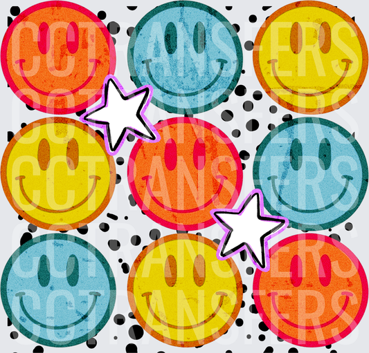Retro Distressed Colorful Smiley Faces Dalmatian Dots (DTF)