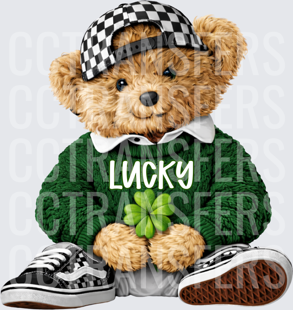 Lucky St. Patrick's Day Teddy Bear Checkered Sneakers (DTF)