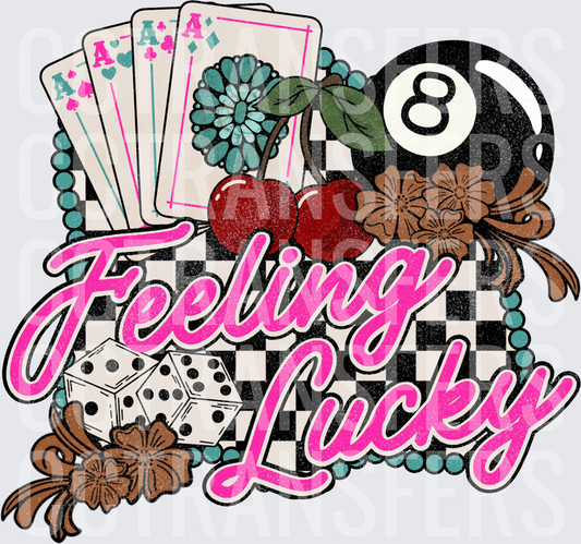 Feeling Lucky Checkered Aces Cherries 8 Ball Dice (DTF)