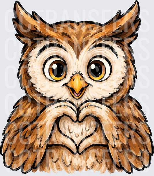 Cute Cartoon Owl Making Heart Shape with Wings (DTF)