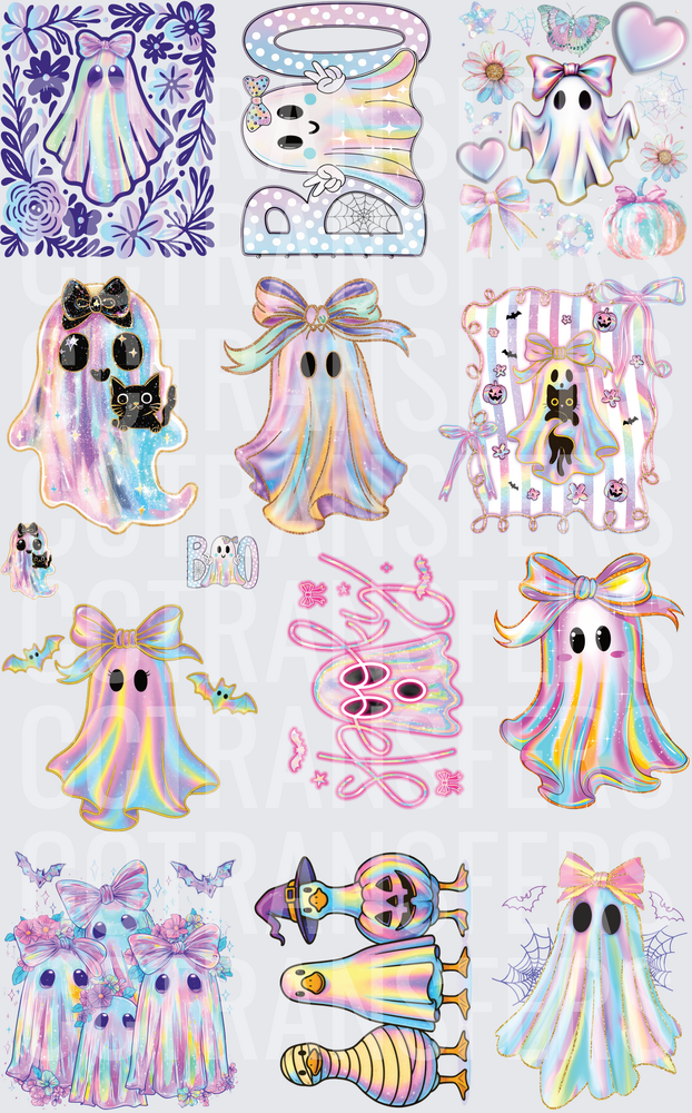 Pastel Halloween Ghost Bundle with Bows and Bats (DTF)