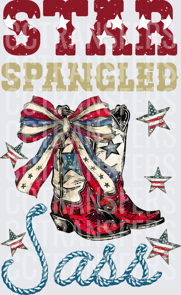 Star Spangled Sass Patriotic Cowboy Boots with Bow (DTF)