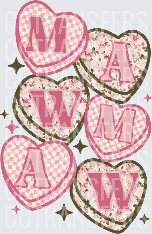 MAWMAW Pink Floral Checkered Heart Letters Sparkles (DTF)