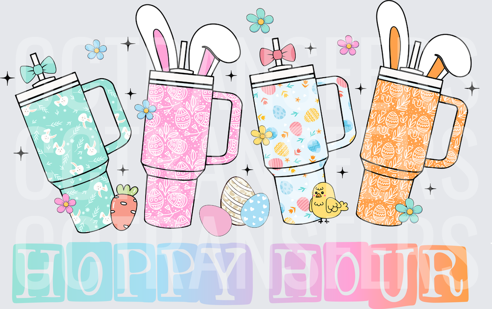 Hoppy Hour Easter Bunny Ear Tumbler Cups Spring (DTF)